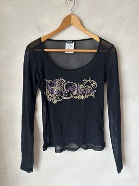 Versace Jeans Couture Mesh Top Long sleeve y2k boat neck
